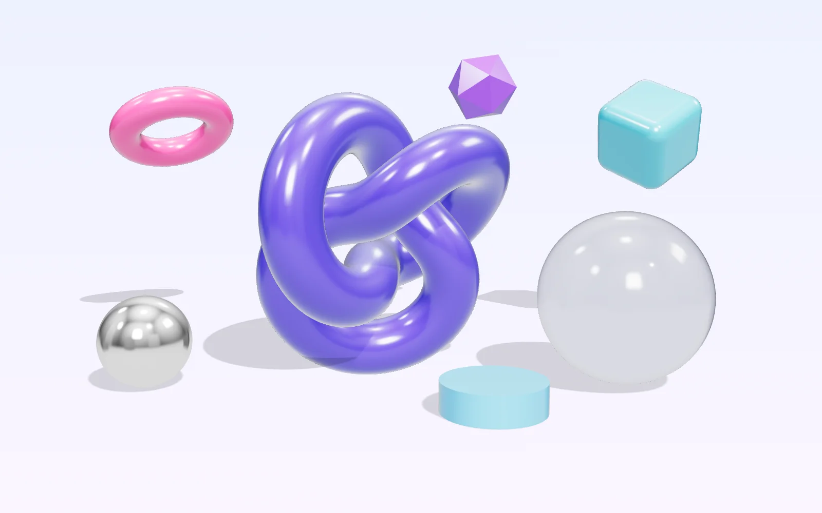Glossy 3D shapes in Zaidi Tech brand colours